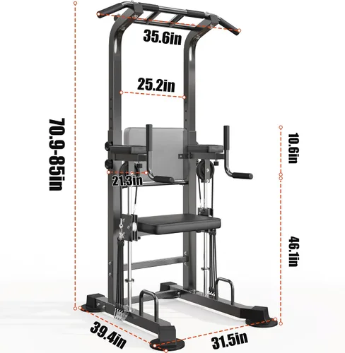 Vista 5 de SogesHome Power Tower Pull Up Bar and Dip Station, Multi-Function Free Standing Pull Ups, Adjustable Height Dip Bar Strength Training Workout