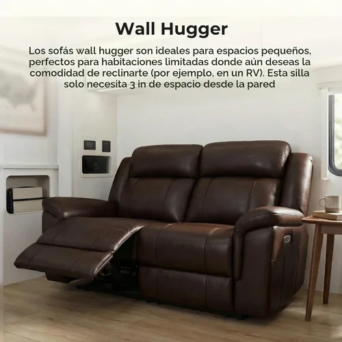 Vista 3 de CHITA - Sofá reclinable eléctrico de piel, para pared, color marrón oscuro, 3 plazas