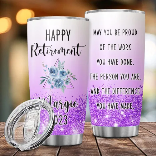 Vista 3 de Vaso de jubilación floral personalizado para mujeres, sus amigas, regalo de feliz jubilación para compañeros de trabajo universitarios, regalos