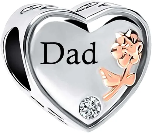 Vista 2 de NARTGO Abalorio de corazón de rosa con texto en inglés "I Love You Mom Wife Auntie Sister Grandma Nana" compatible con pulseras Pandora