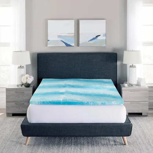 Vista 2 de Cubrecolchón de espuma viscoelástica de 3 pulgadas, espuma viscoelástica de gel refrescante, diseño ventilado, espuma certificada CertiPUR-US