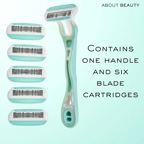 Vista 6 de Acerca de Beauty Complete 4 Blade System - Maquinilla de afeitar reutilizable, incluye 1 mango ergonómico reutilizable y 6 cartuchos de cuchillas