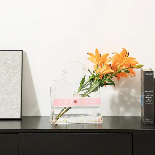 Vista 6 de Jarrón de bolsa, jarrones para flores, jarrones de acrílico transparente, florero para boda, sala de estar, dormitorio, mesa, oficina (bolsa de mano)