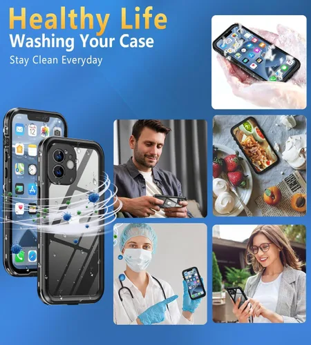 Vista 7 de Funda impermeable diseñada para iPhone 12, cuerpo completo, a prueba de polvo, a prueba de golpes, protector de pantalla integrado