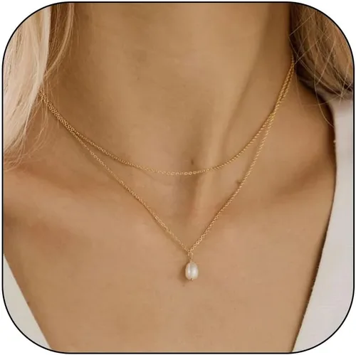 Vista 8 de Gargantilla de perlas para hombre, juego de collar de cadena dorada en capas, joyería de perlas de moda, regalos de cumpleaños, rellenos de A1