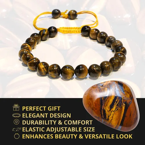Vista 305 de Adjustable Crystal Bracelet – Gemstone Bead Bracelet with Adjustable Macrame String – Chic Gemstone Bracelet for Men and Women – 8mm Round Healing