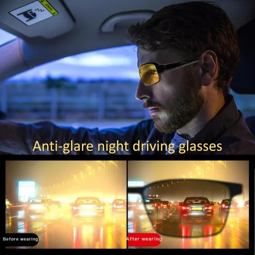 Vista 3 de Lentes de conducción nocturna para hombres y mujeres, lentes de visión nocturna para conducir con lentes polarizados amarillos, marco TR90