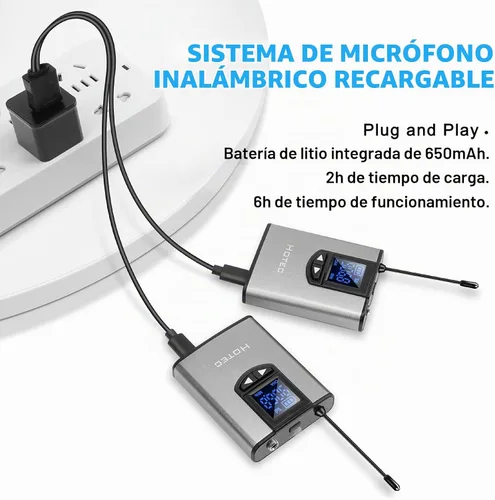 Vista 5 de HOTEC Sistema de micrófono inalámbrico UHF con doble solapa/Lavalier y micrófonos de auriculares sobre PA, mezclador, altavoz, máquina de karaoke