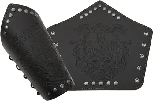 Vista 7 de Pulsera de cuero con guantelete medieval, muñequeras vikingas, guardias de tiro con arco, brazaletes de brazo ancho para mujeres y hombres, 2