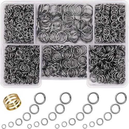 Vista 10 de 1400 anillos de salto de tamaño mixto para fabricación de joyas, llaveros, reparación de collares y manualidades de bricolaje, 0.157 in, 0.236 in