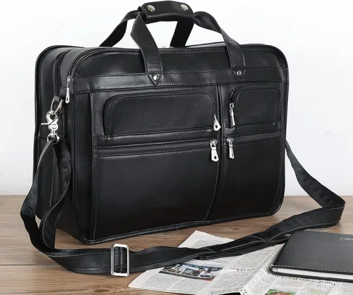 Vista 7 de Polare - Maletín de cuero de grano completo de 18.5 pulgadas para computadora portátil, bolsa de mensajero para hombres, grande para portátiles