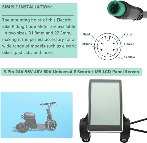 Vista 2 de KUIDAMOS 5 Pin M5 Panel de control LCD, exhibición de la bici de 24V 36V