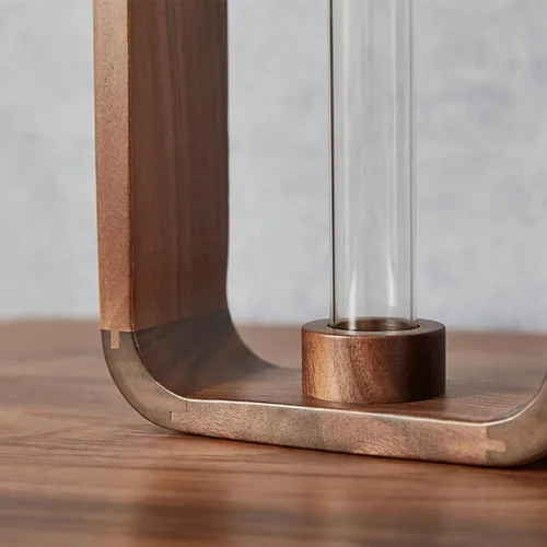 Vista 5 de Transprent - Jarrón de vidrio, tubo de ensayo, soporte para plantas hidrofílicas, marco de madera de nogal, soporte de flores, mesa de jardín