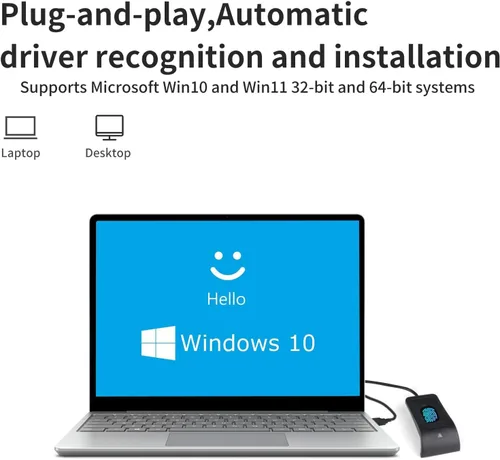 Vista 3 de Lector de huellas dactilares USB JIAN BOLAND para Windows Windows Hello & 10/11, instalación automática del controlador, cable de 5 pies, inicio