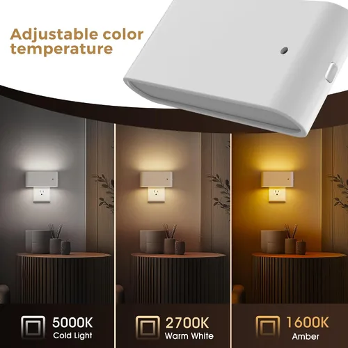 Vista 3 de L LOHAS LED - Luz nocturna LED, paquete de 2 luces nocturnas LED modernas enchufables en la pared con sensor de atardecer a amanecer, 0-100LM