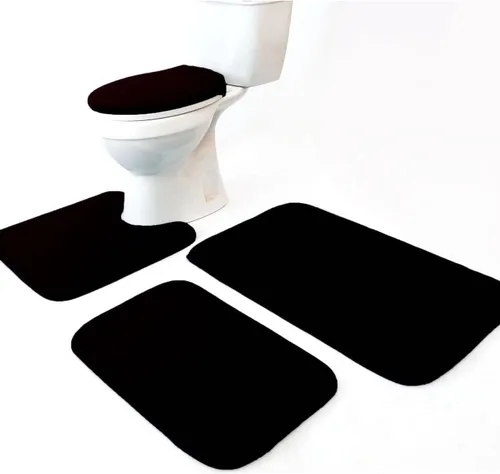 Vista 5 de Madeals Juego de 4 alfombrillas de baño de espuma viscoelástica con tapa de inodoro y alfombra combinada, color beige