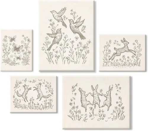 Vista 8 de Arte de pared para guardería, lienzo de animales del bosque, decoración de pared, imágenes de la habitación del bebé, impresiones de animales