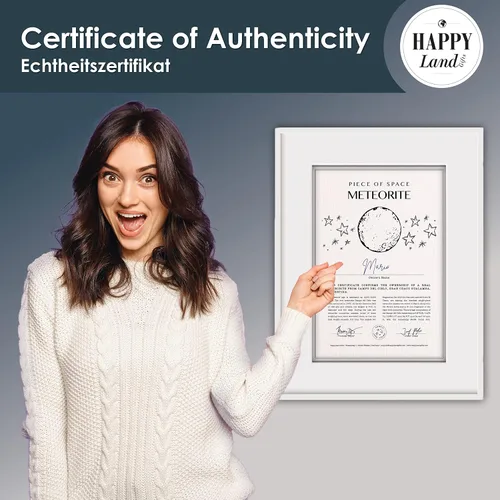 Vista 3 de happylandgifts® Estrella fugaz para él y ella con certificado personalizado Meteorito de hierro para entusiastas del espacio y la NASA 6º