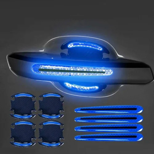 Vista 7 de 8 piezas universales de fibra de carbono 3D para manija de puerta de automóvil, protector de arañazos, cubierta protectora de película protectora