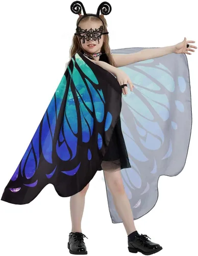 Vista 3 de QUCH Butterfly Costume for Women Butterfly Wings for Women Fairy Wings Cape with Mask and Antenna Headband Halloween Costumes
