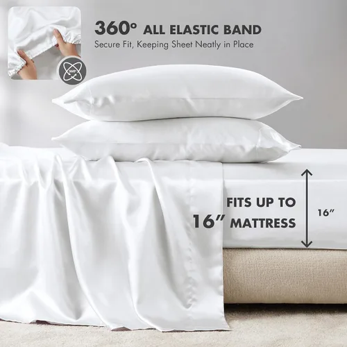 Vista 214 de Madison Park Essentials - Juego de sábanas de satén de lujo y sedoso con brillo natural, bolsillo elástico de 14 pulgadas para colchones de hasta 16