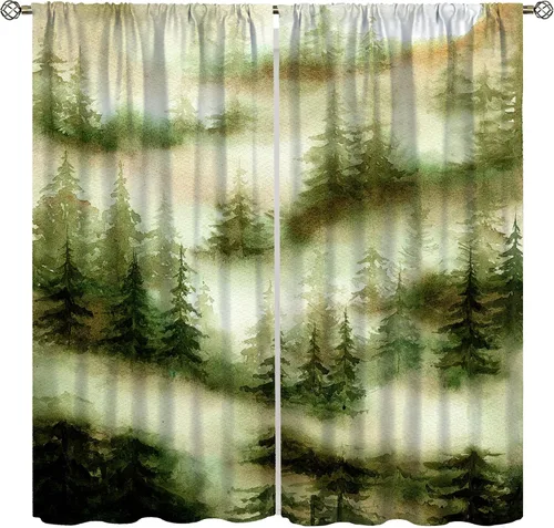Vista 11 de Cortinas de bosque, árboles altos rectos, encantadores paisajes con temática de la naturaleza, cortinas opacas decorativas, para dormitorio, sala
