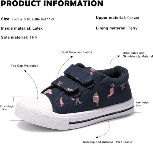Vista 6 de FUNKYMONEY - Tenis de lona para niños y niñas, informales, sin cordones, ajustables, con gancho y bucles, zapatos para caminar para niños pequeños