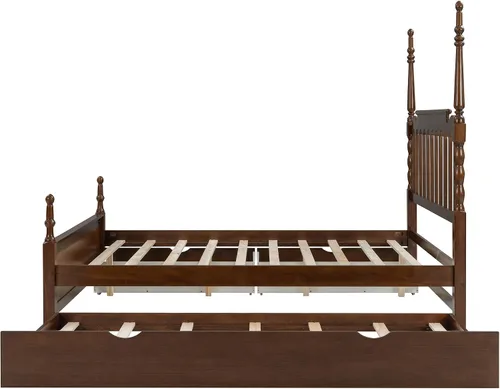 Vista 8 de MERITLINE Cama de plataforma tamaño Queen con cama nido individual XL y 2 cajones de almacenamiento, marco de cama de plataforma de madera maciza