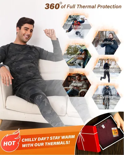 Vista 5 de Muezna Conjunto térmico para hombre con parte superior e inferior, capa base larga con forro polar suave