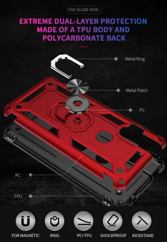 Vista 2 de YaHan Funda híbrida para Motorola Moto One Hyper con anillo giratorio de 360 grados, función atril híbrida, de doble capa, a prueba de golpes