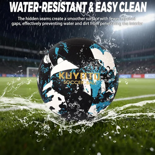 Vista 4 de KUYOTQ Soccer Ball, Machine Stitched PU/TPU Leather Soccer Ball Match & Training for Kids Youth Adult, Professional Construction for Durable in and