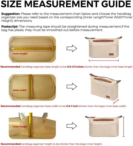 Vista 3 de Organizador de bolso con cremallera (32, beige) Organizador grande de bolsas de mano, múltiples bolsillos en posición de taza y paraguas, divisores