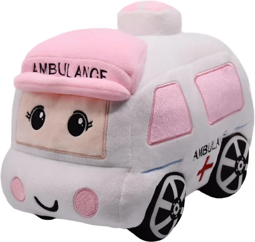 Vista 2 de Juguete de Carro de Ambulancia de Peluche Suave Camión Blanco Súper Lindo Peluche Excelentes Regalos para Niños o Fiesta de Cumpleaños 10.6 Pulgadas
