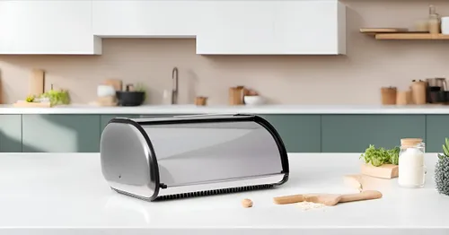 Vista 7 de HOME IT - Panera de acero inoxidable para encimera de cocina, tapa superior