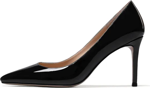 Vista 2 de WAYDERNS Zapatos de tacón alto de aguja de charol para mujer, de 3.5 pulgadas