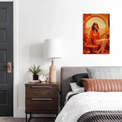 Vista 8 de WLZWD Retro Funky 70s style woman at a Party art Print Cocktails Disco Ball Wall Art Vintage Trendy Female Portrait Art Poster Warm Colour Palette