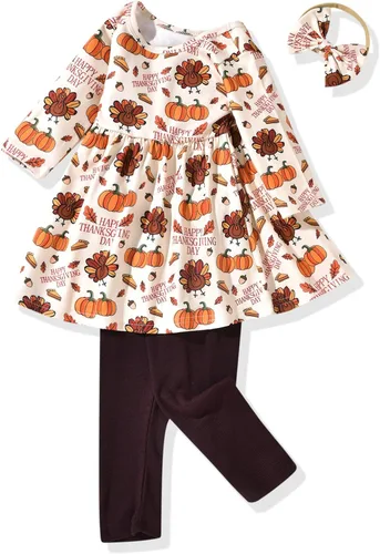Vista 24 de Aalizzwell Conjunto de túnica floral para niñas pequeñas para otoño e invierno Naranja