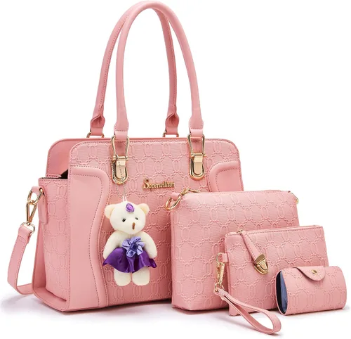 Vista 64 de Bolsos de mano de moda para mujer, bolsa de hombro, asa superior, bolsa de mano, juego de 4 piezas