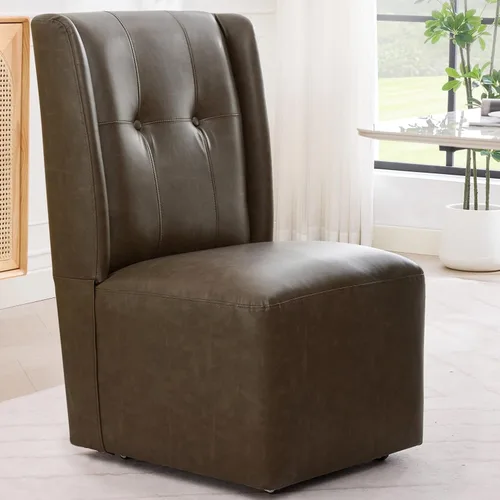 Vista 13 de Silla de comedor con ruedas Immulize Silla de comedor tapizada moderna con ruedas, silla giratoria sin brazos con respaldo alto para cocina, sala
