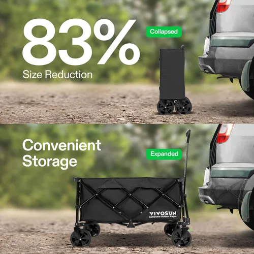 Vista 4 de Vivosun - Carrito de servicio plegable de alta resistencia para campamento, jardín, intemperie, ruedas universales y mango ajustable, negro
