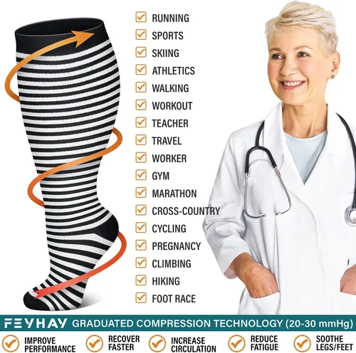 Vista 6 de FEYHAY Calcetines de compresión de cobre de talla grande (3 pares) de circulación de 20-30 mmHg es el mejor atlético y diario para hombres y mujeres