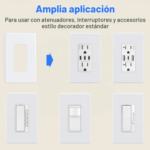 Vista 5 de Cubierta de Tomacorriente, Placa de Pared Decorativa sin Tornillos, Cubierta de Enchufe de Interruptor de Luz, Tamaño Estándar de 1-Gang, Blanco