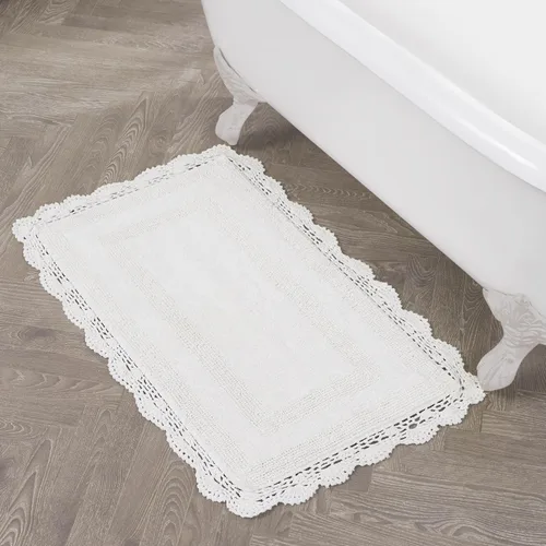 Vista 30 de Laura Ashley Alfombra de baño de algodón de ganchillo 17x24 in, Aqua