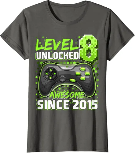 Vista 54 de Level 8 Unlocked Awesome 2015 Video Game 8th Birthday Boy T-Shirt, Negro