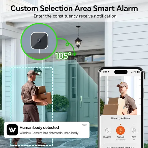 Vista 4 de Cámaras de ventana de 3MP para seguridad del hogar, cámara de seguridad, visión nocturna a todo color 2K, detección de movimiento y humano AI