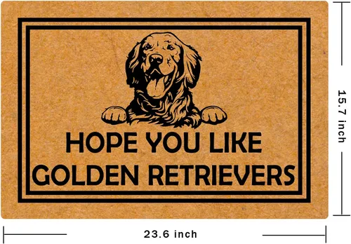 Vista 3 de MjiejieM Divertidos felpudos con texto en inglés "Hope You Like Golden Retrievers", tapete de bienvenida para interiores y exteriores, tapete