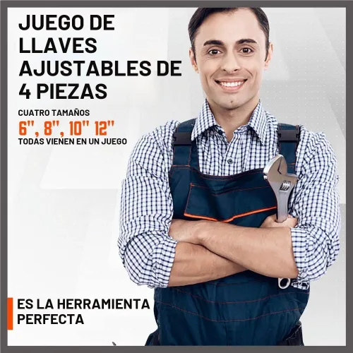 Vista 6 de HORUSDY Juego de llaves ajustables de 4 piezas, acero CR-V, juego de llaves ajustables (6 pulgadas, 8 pulgadas, 10 pulgadas, 12 pulgadas)