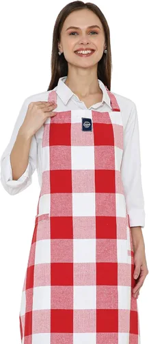 Vista 15 de Encasa XO Delantales de cocina de algodón para mujeres y hombres con bolsillo y bucle para toalla, correa ajustable para cuello y espalda