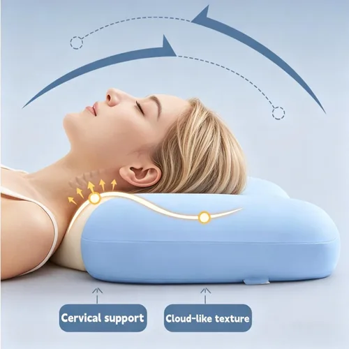 Vista 5 de Almohada cervical para el cuello para aliviar el dolor de cuello, almohada ergonómica de espuma viscoelástica para dormir, almohada de apoyo Azul