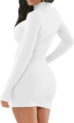 Vista 4 de Yajedo Vestido sexy ajustado para mujer, cuello alto, manga larga, mini vestidos para discoteca